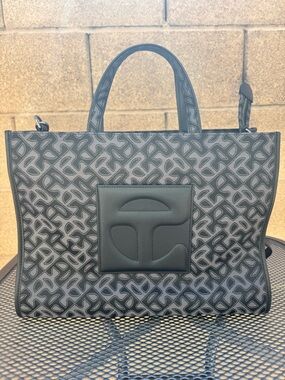 TELFAR  medium jacquard tote bag black & gray